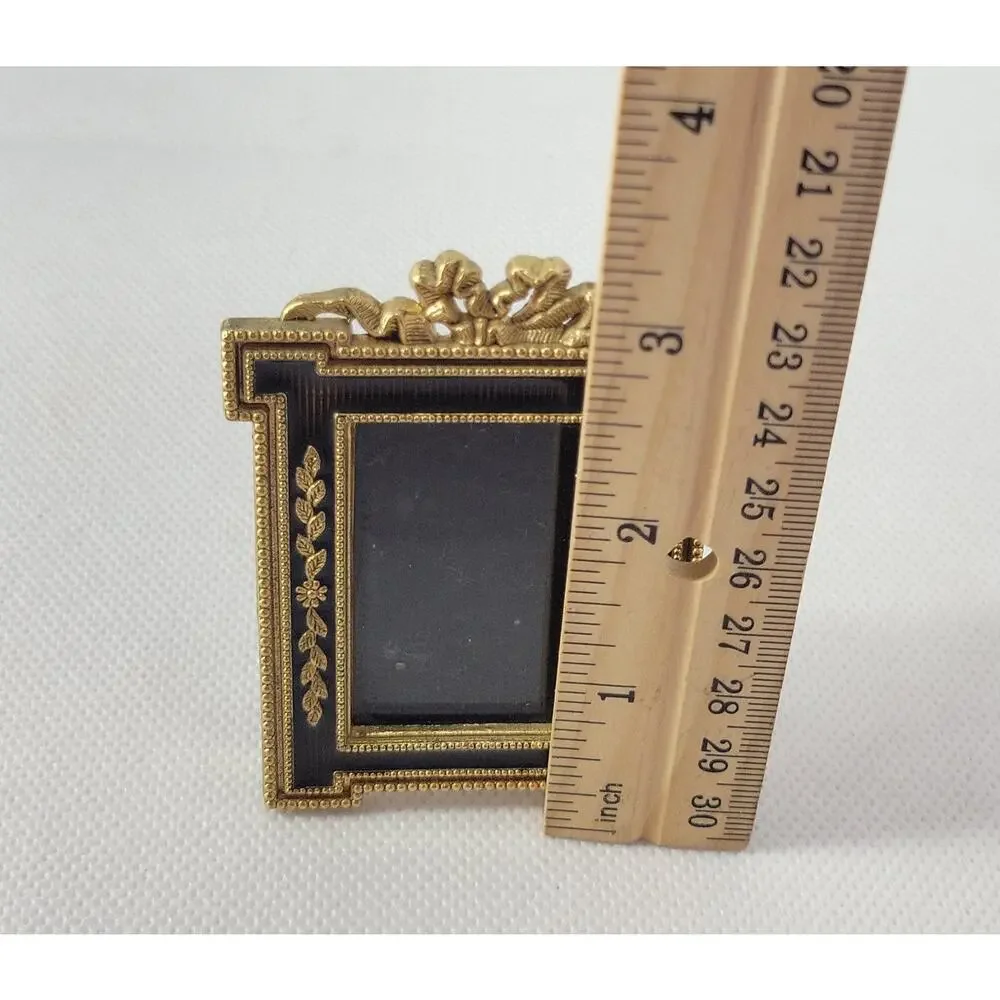 Vintage 1990 MRF Photo Frame Gold Ribbon Burgundy Enamel Tabletop
